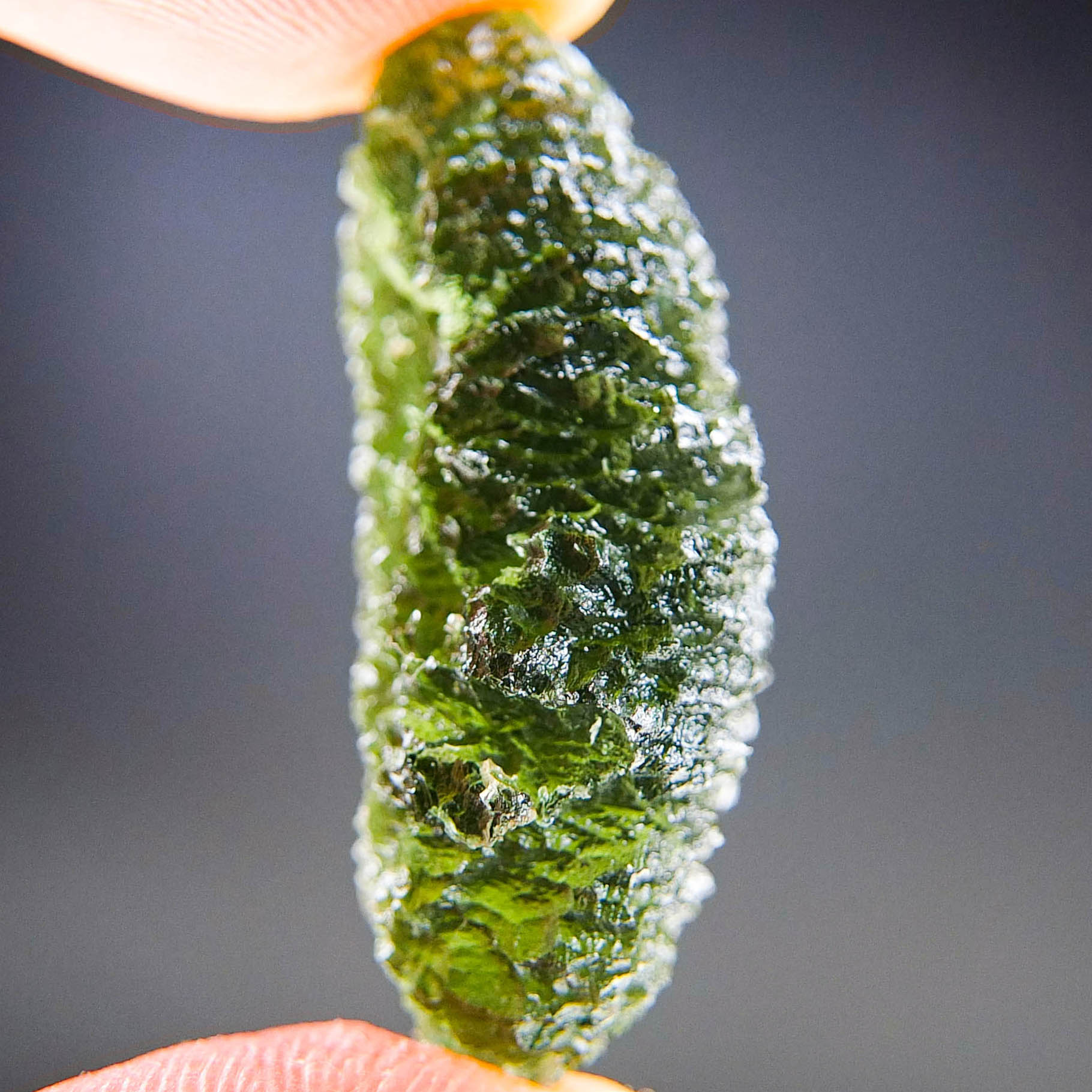 Moldavite - Drop - natural lower fragment (belly) shape - quality A+